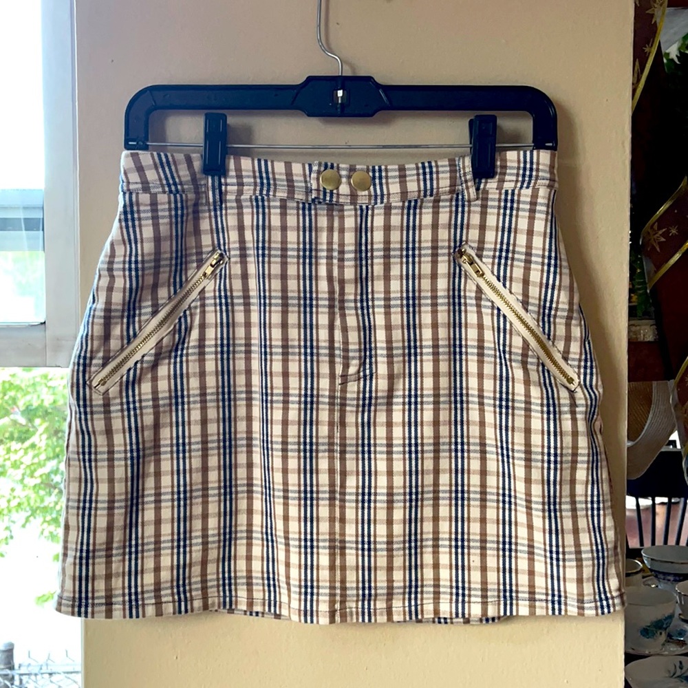 Plaid Mini-Skirt w/ Gold Button Detail